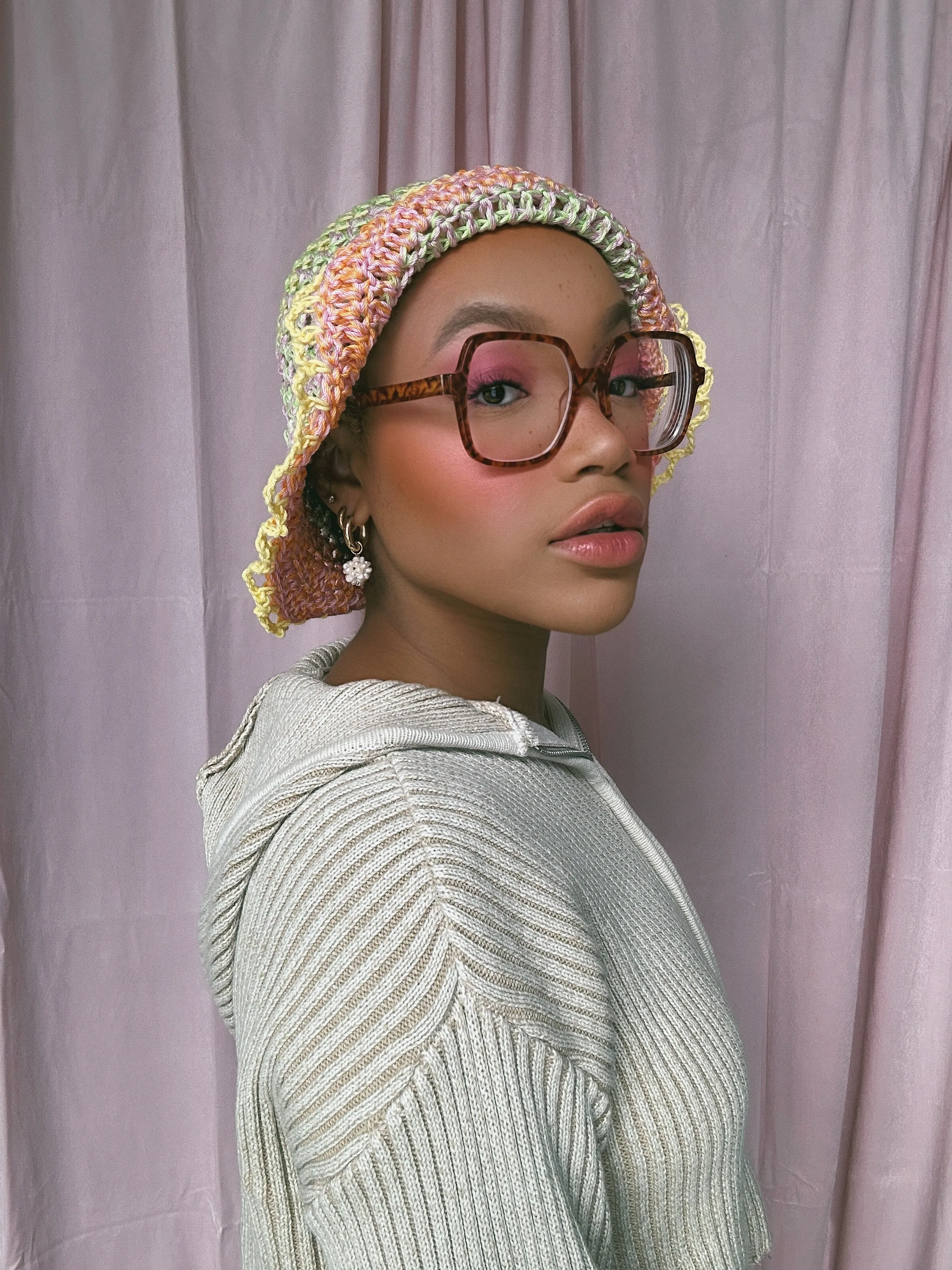 (1 Of 1) Green, Pink and Orange Crochet Hat - READY TO SHIP