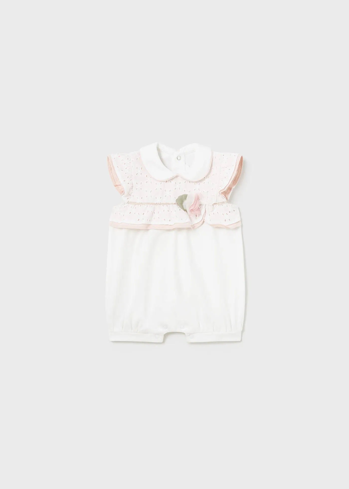 1704 - Short dressy romper for newborn girl - White