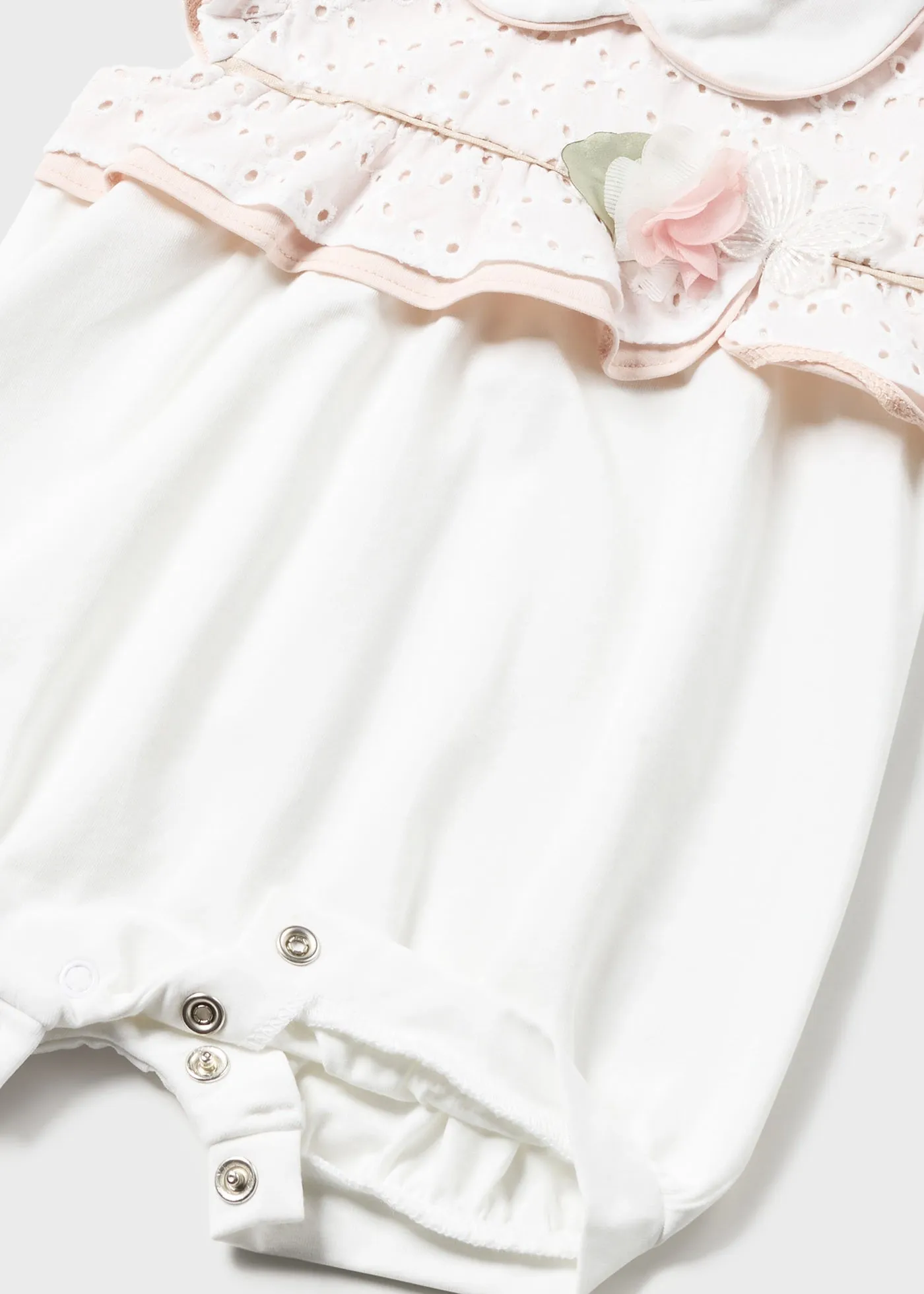 1704 - Short dressy romper for newborn girl - White