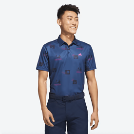 Adidas Allover-Print Golf Polo Shirt - Navy