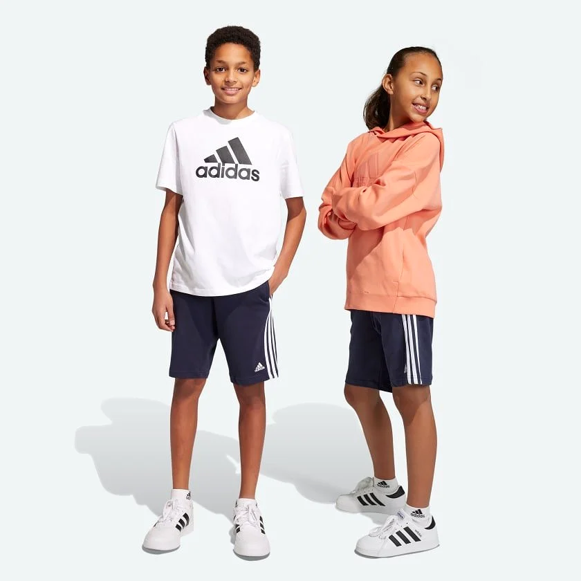 ADIDAS JUNIOR ESSENTIALS 3 STRIPE KNIT NAVY SHORTS