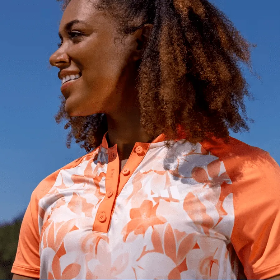 Adidas Ladies Floral Golf Polo Shirt - Orange