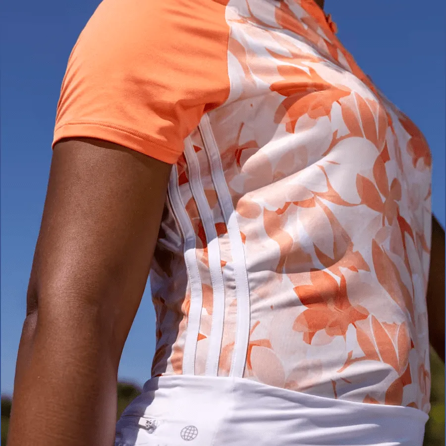 Adidas Ladies Floral Golf Polo Shirt - Orange