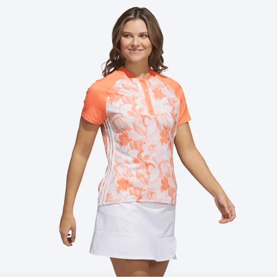 Adidas Ladies Floral Golf Polo Shirt - Orange