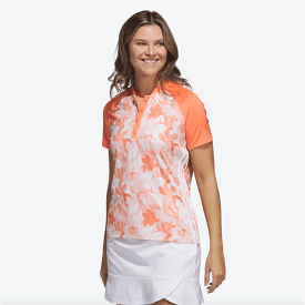 Adidas Ladies Floral Golf Polo Shirt - Orange