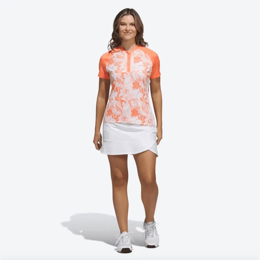 Adidas Ladies Floral Golf Polo Shirt - Orange