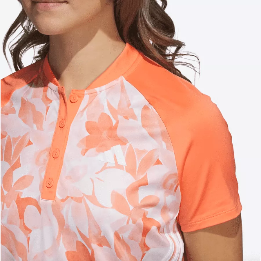 Adidas Ladies Floral Golf Polo Shirt - Orange