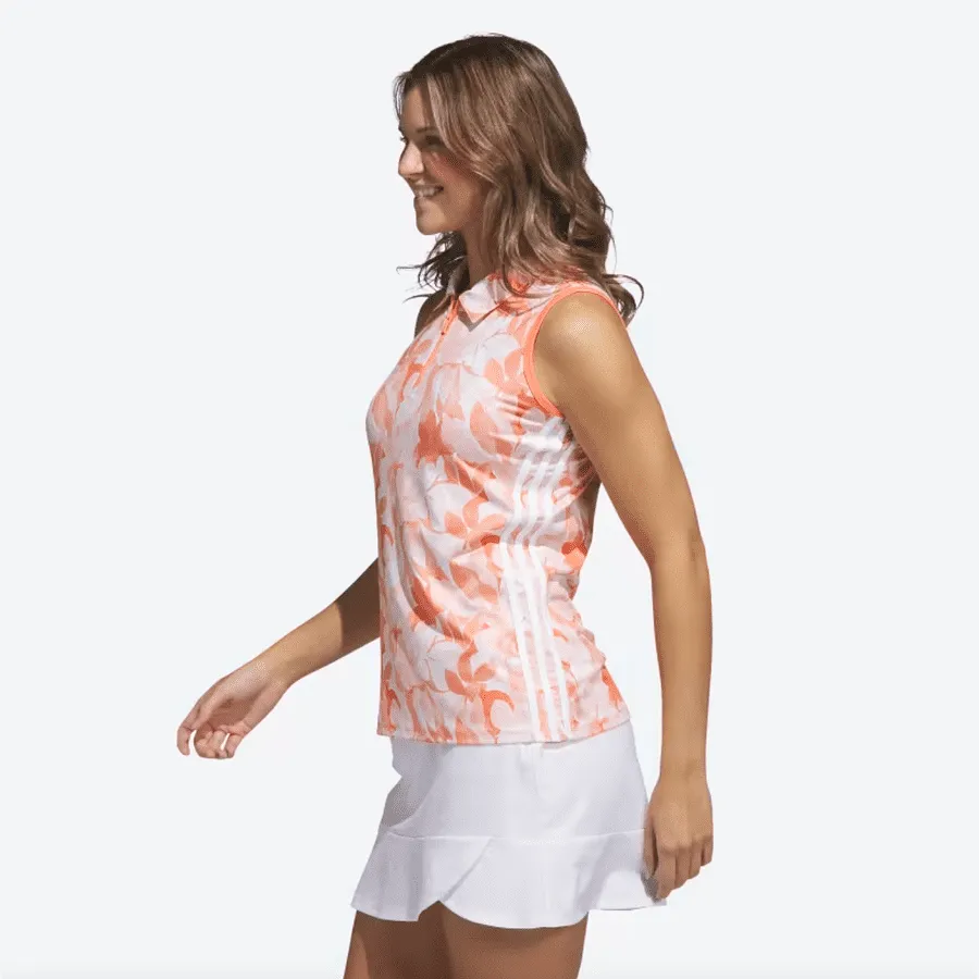 Adidas Ladies Floral Sleeveless Golf Polo Shirt - Orange