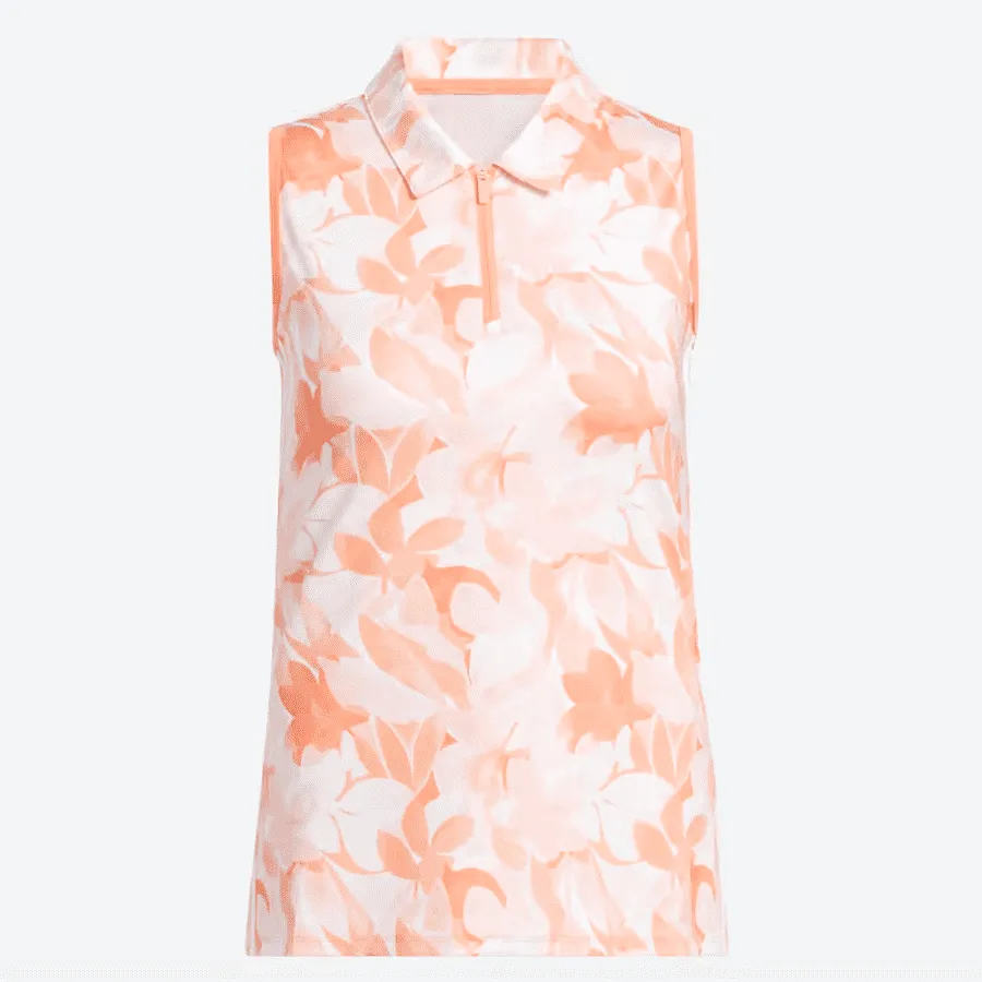 Adidas Ladies Floral Sleeveless Golf Polo Shirt - Orange