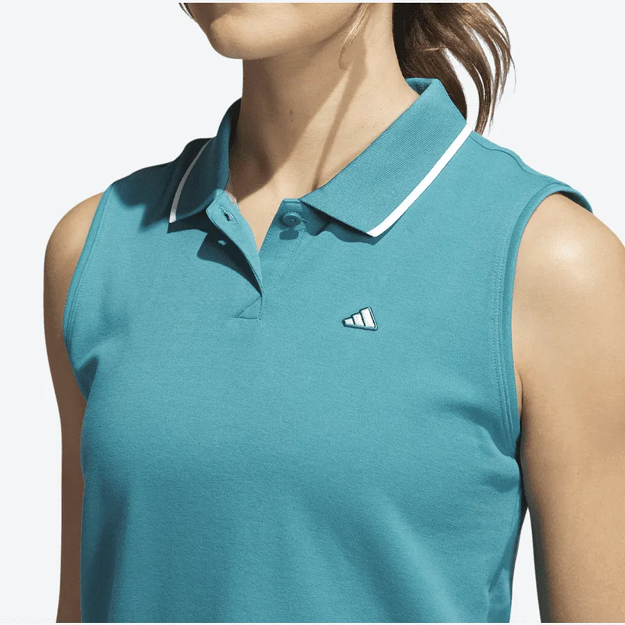 Adidas Ladies Go-To Piqué Sleeveless Golf Polo Shirt - Turquoise