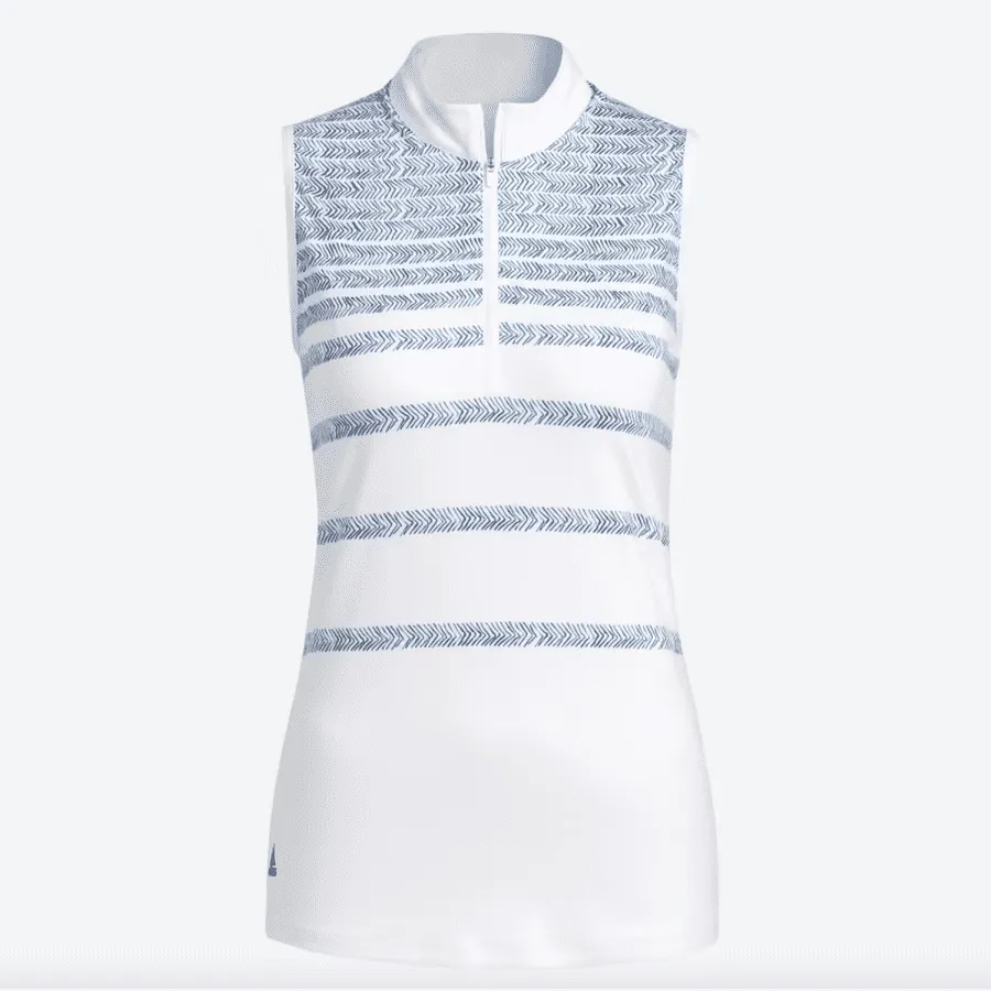 Adidas Ladies Herringbone Stripe Sleeveless Polo Shirt - Blue