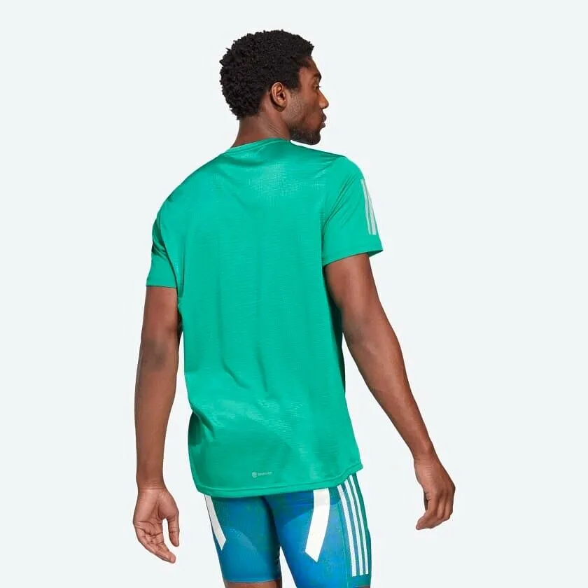 adidas Own The Run Short Sleeve Running Top Mens Green Breathable T-Shirt