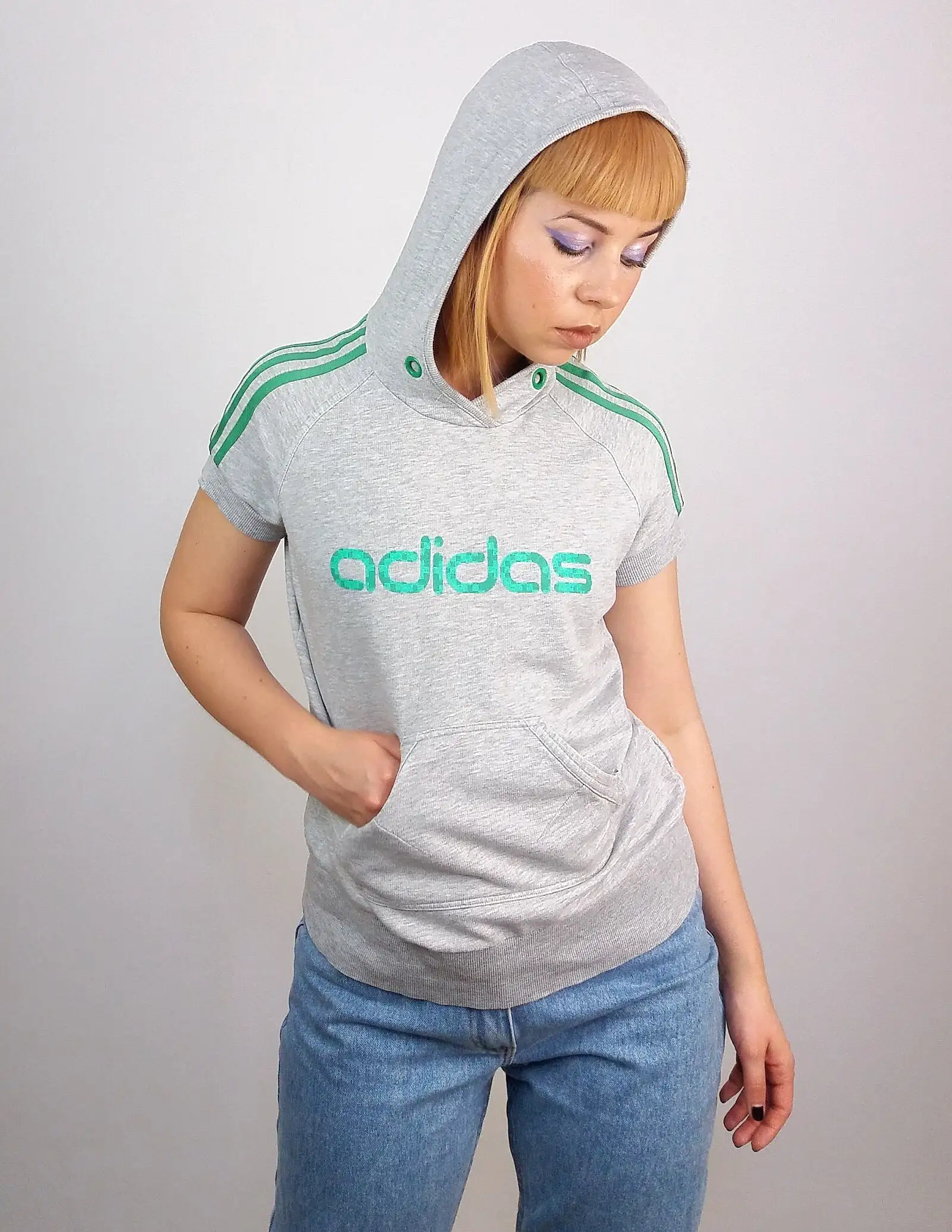 ADIDAS Short Sleeve Hoodie T-shirt ~ size XS- S