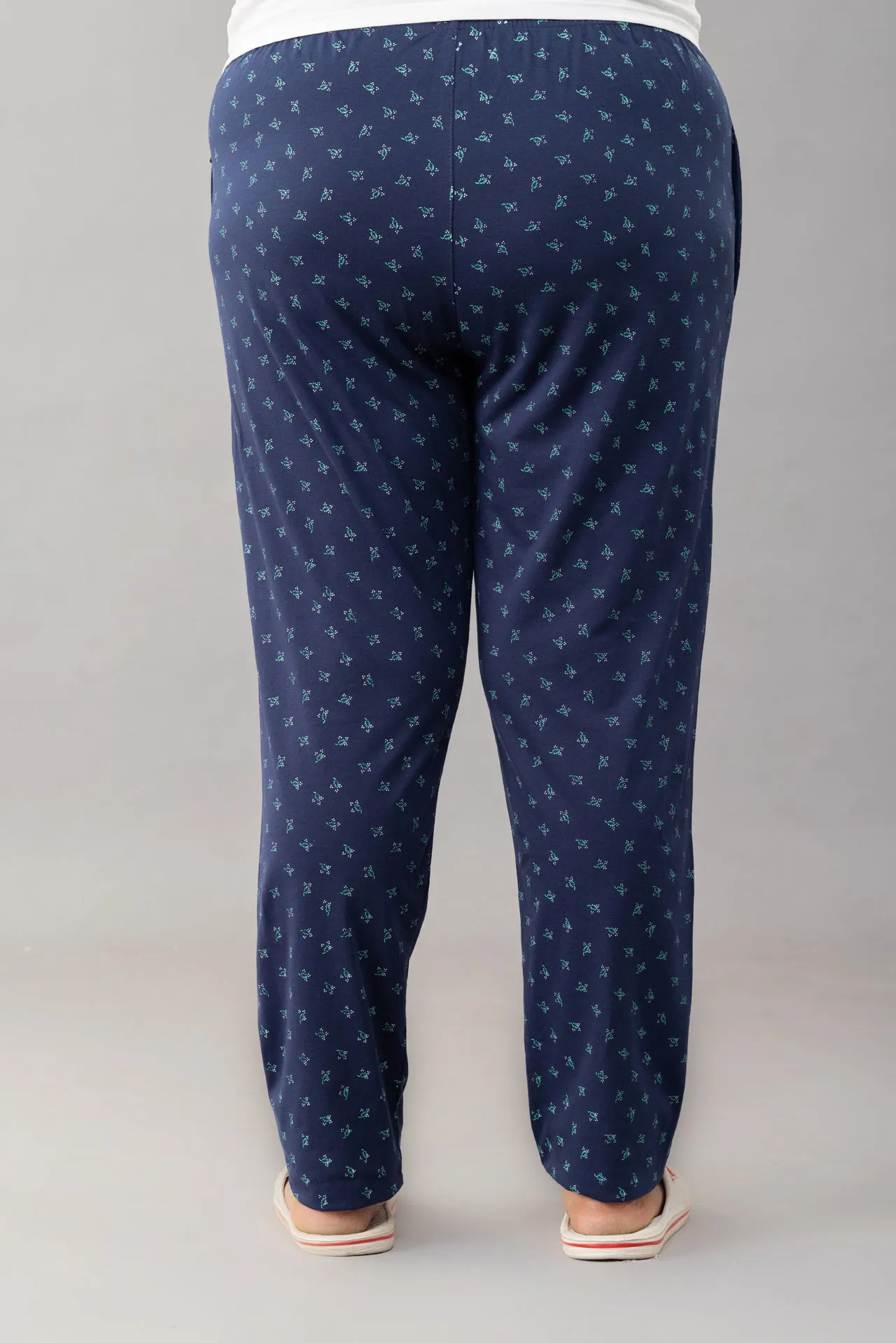 All Day Night Printed Cotton Pants For Women - Navy Blue