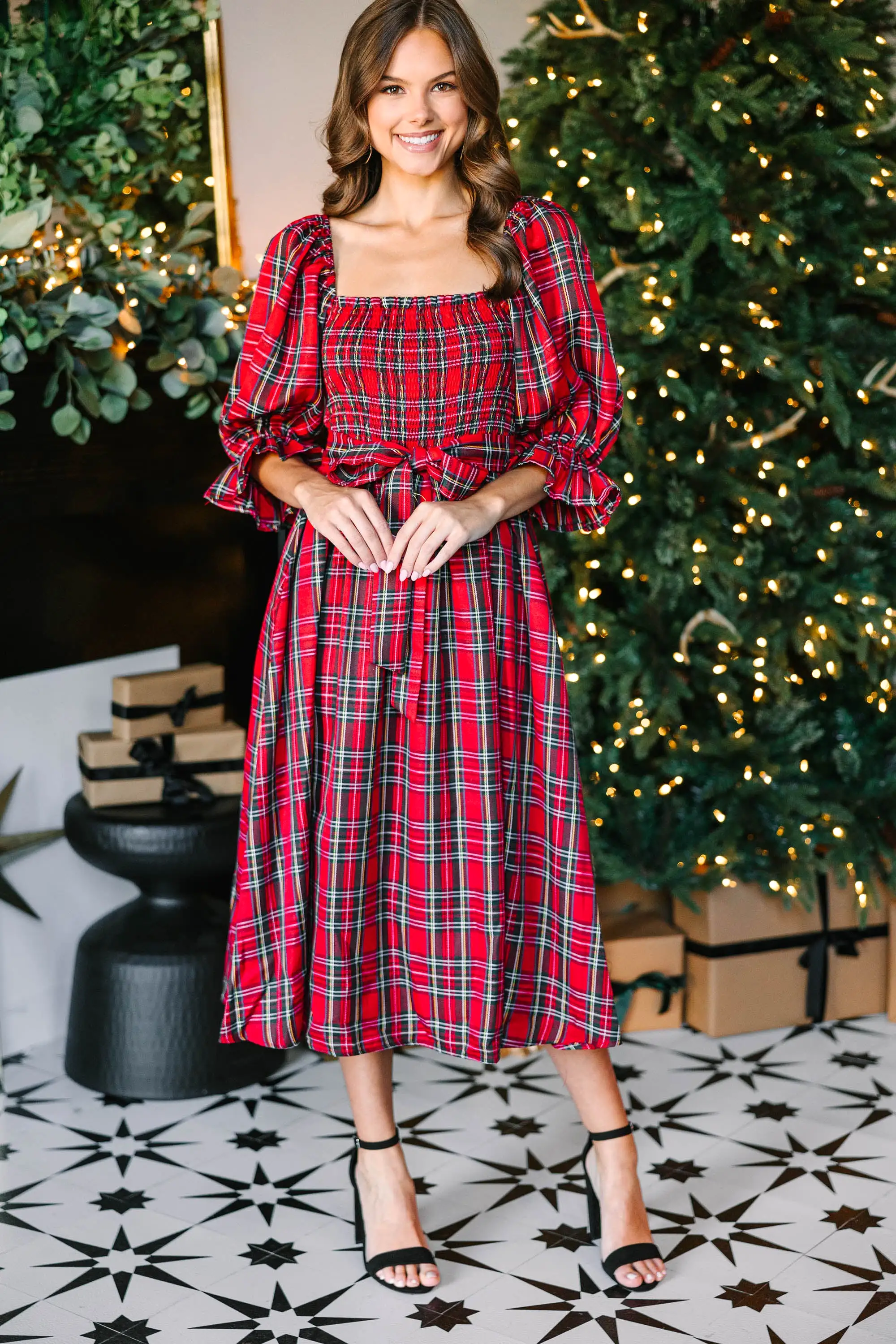 All I Want Red Tartan Plaid Midi Dress