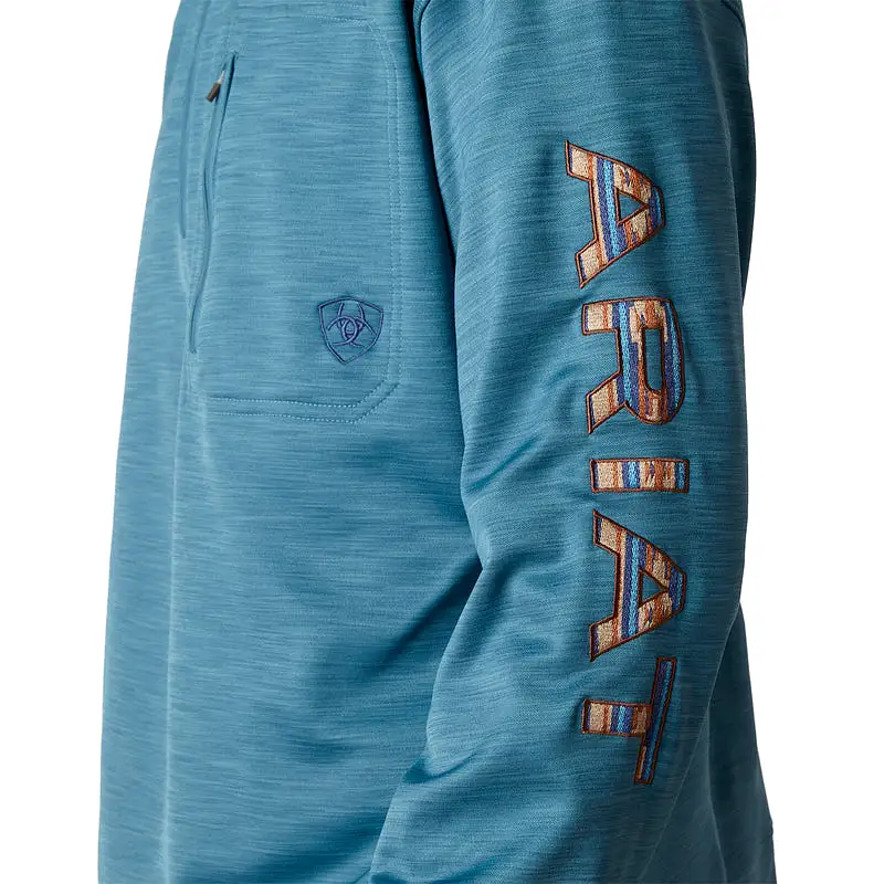 'Ariat' Men's Team Logo 1/4 Zip Sweatshirt - Mallard Blue