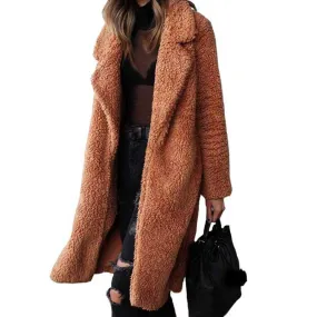 Autumn Winter Faux Fur Coat Women Warm Teddy Bear Coat Ladies Fur Jacket Female Teddy Outwear Plush Overcoat Long Coat