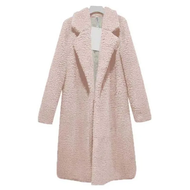 Autumn Winter Faux Fur Coat Women Warm Teddy Bear Coat Ladies Fur Jacket Female Teddy Outwear Plush Overcoat Long Coat