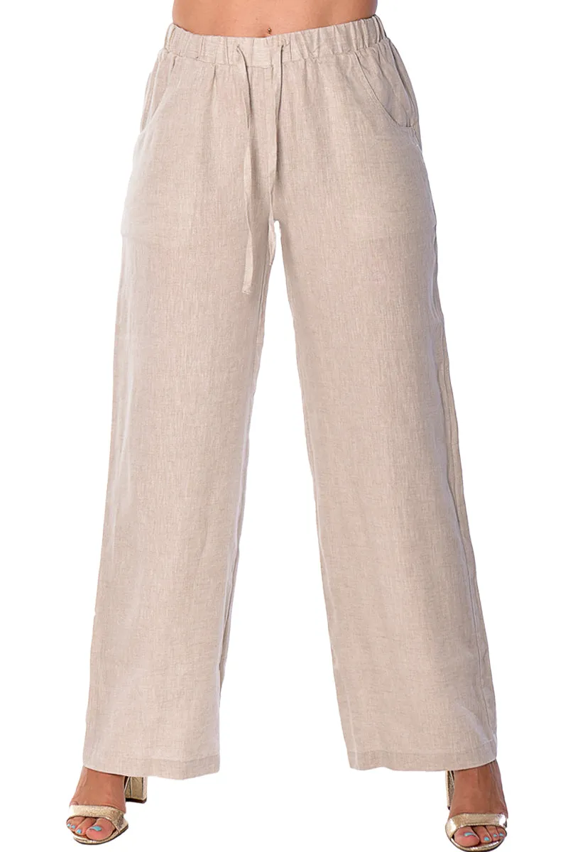 Azucar 100% Linen Draw String Pants w/Pockets for Women in (6) Colors -LLP1313