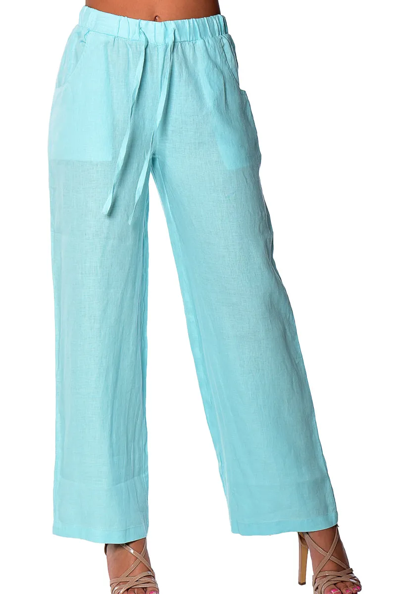 Azucar 100% Linen Draw String Pants w/Pockets for Women in (6) Colors -LLP1313