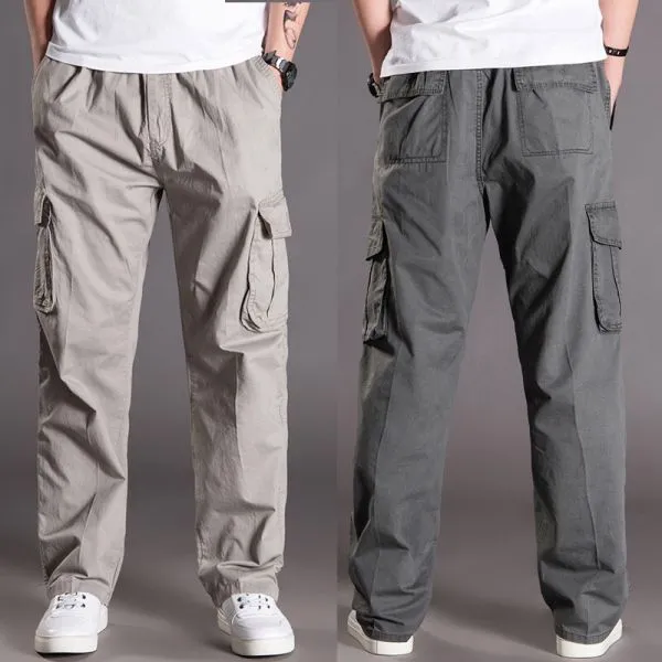 Baggy cotton pants with multiple pockets for men