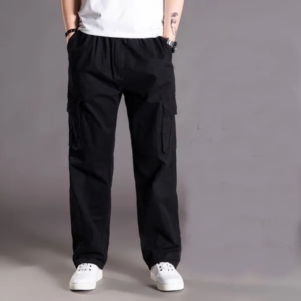 Baggy cotton pants with multiple pockets for men