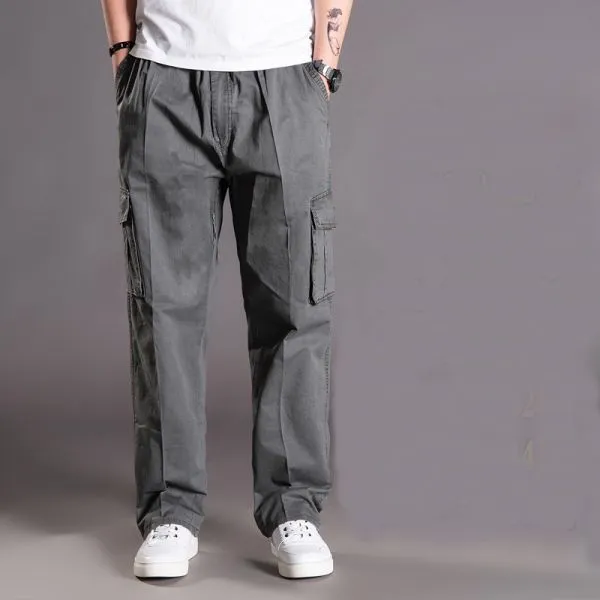 Baggy cotton pants with multiple pockets for men