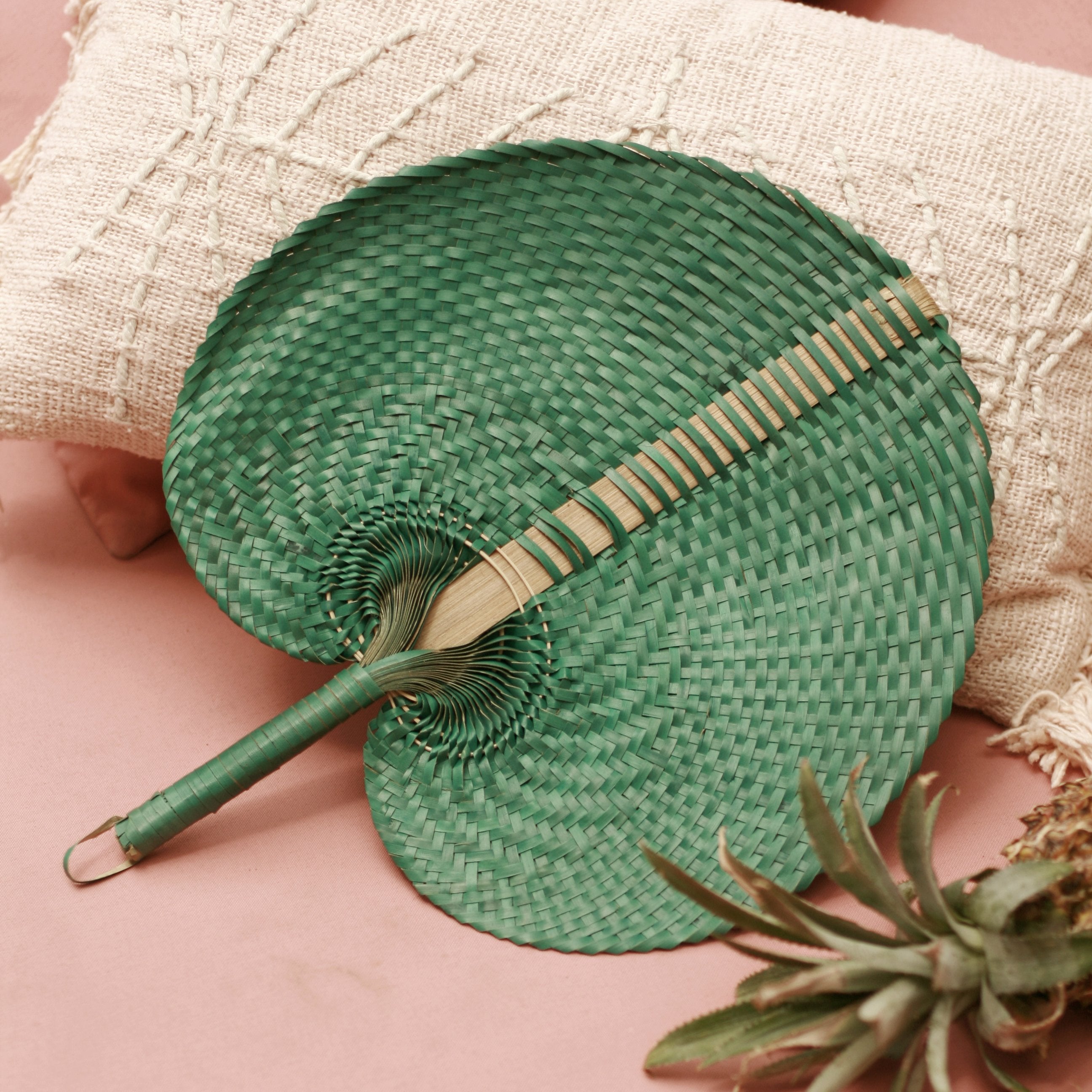 Balinese Woven Hand Fan Emerald