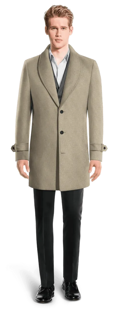 Beige Round Lapel Overcoat with sleeve straps