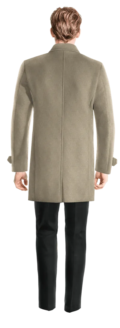 Beige Round Lapel Overcoat with sleeve straps