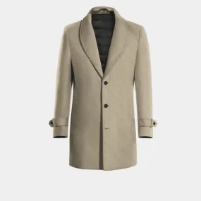 Beige Round Lapel Overcoat with sleeve straps