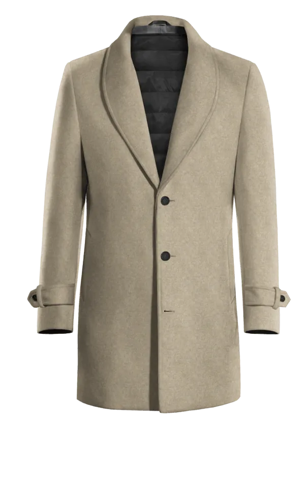 Beige Round Lapel Overcoat with sleeve straps