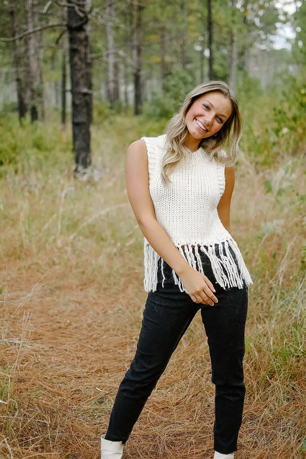 Beige Tassel Sleeveless Knit Top