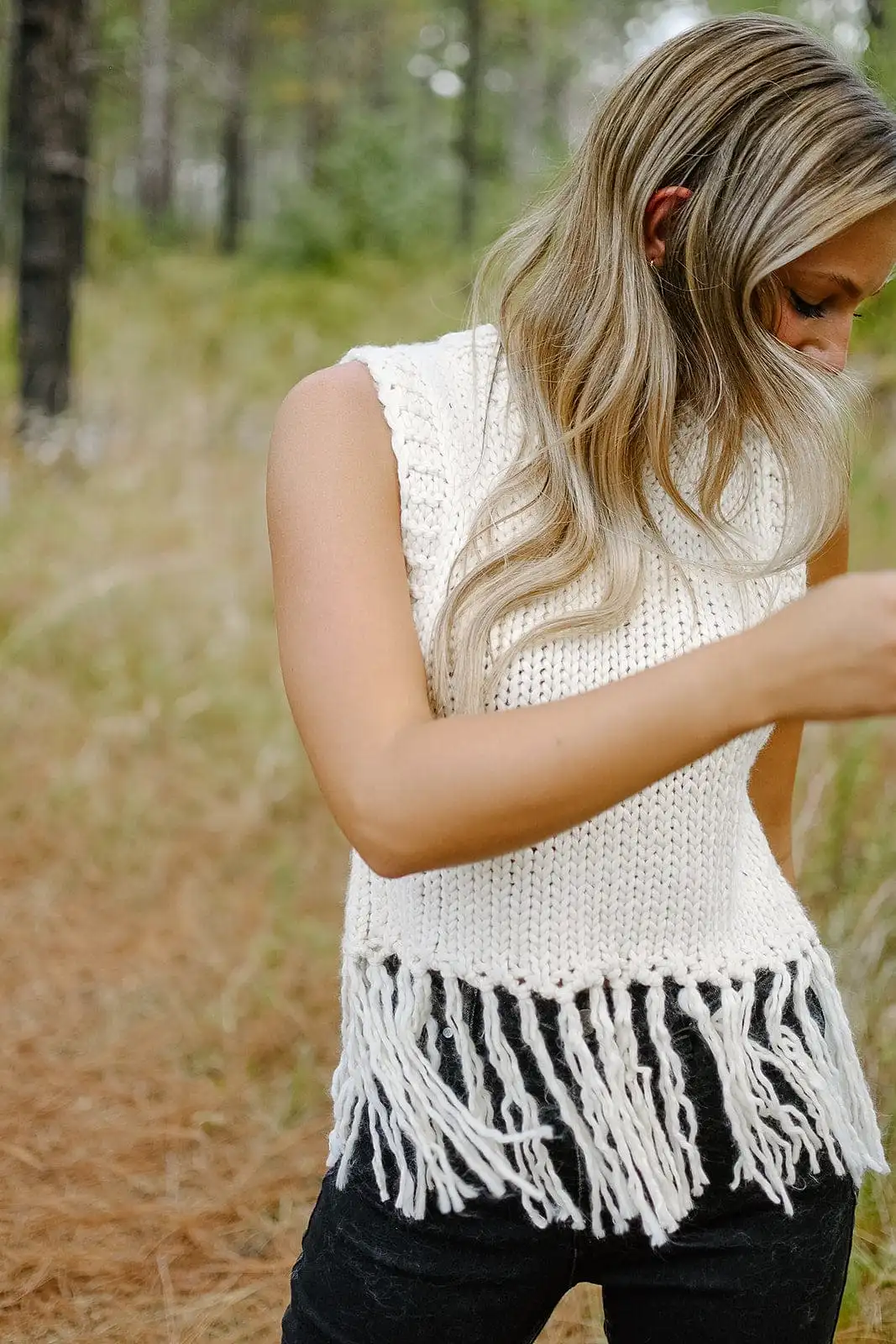 Beige Tassel Sleeveless Knit Top