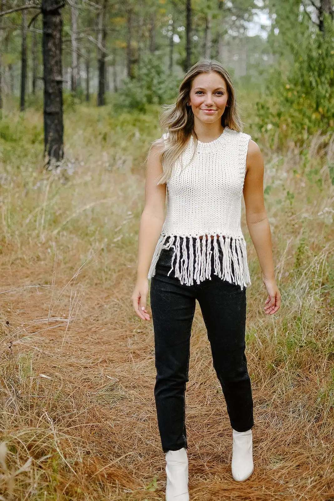 Beige Tassel Sleeveless Knit Top