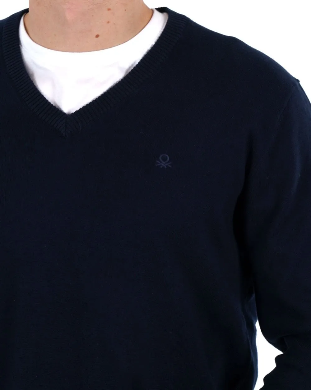 Benetton V Neck Knit Jumper Navy