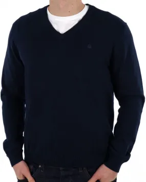 Benetton V Neck Knit Jumper Navy