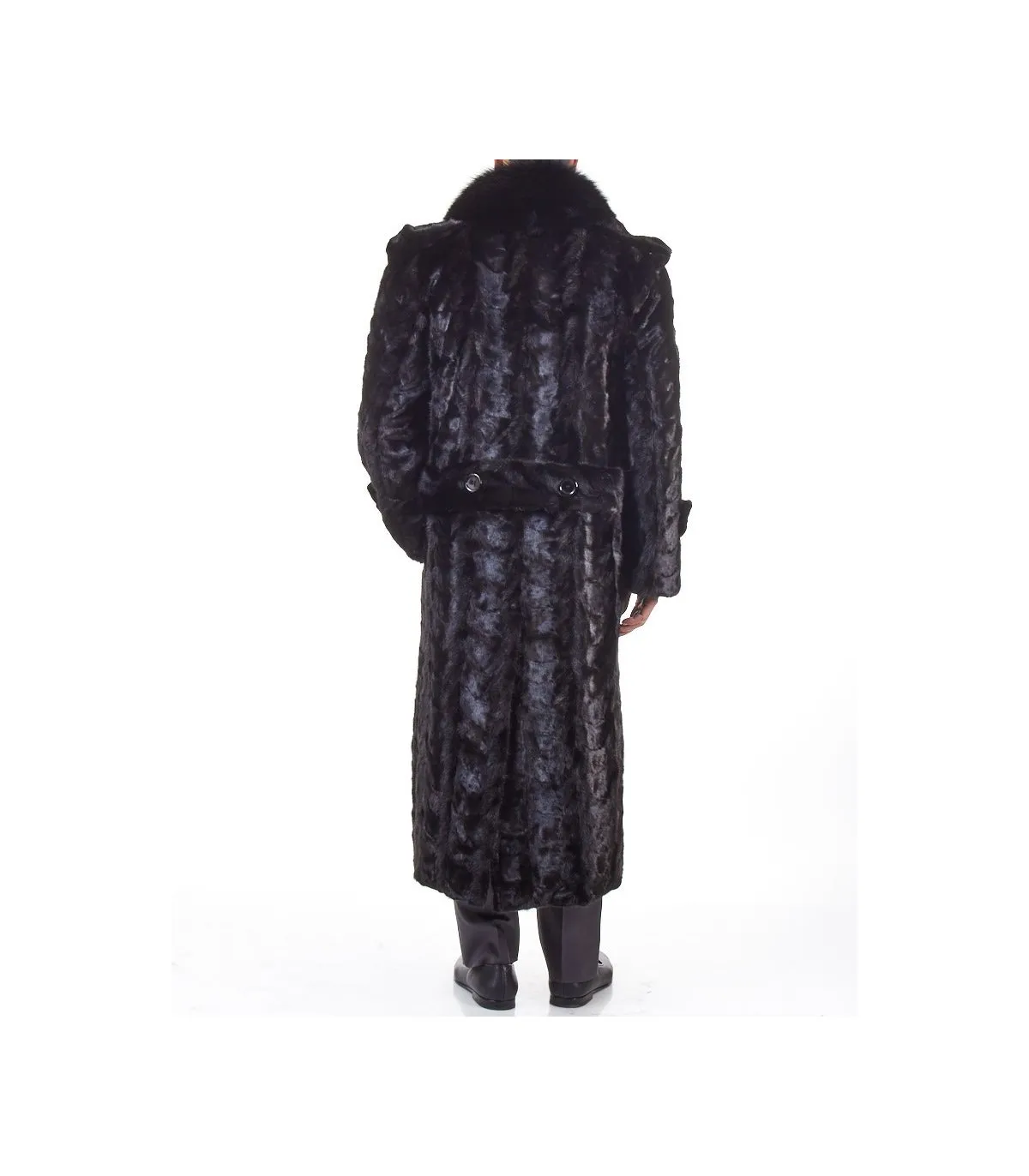 Black Mink Full Length Overcoat With Fox Fur Collar: FurSource.com