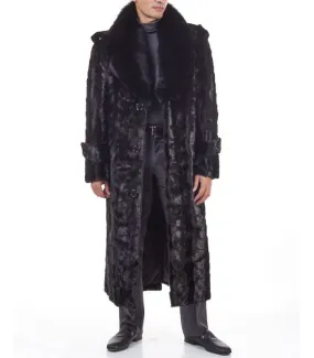 Black Mink Full Length Overcoat With Fox Fur Collar: FurSource.com