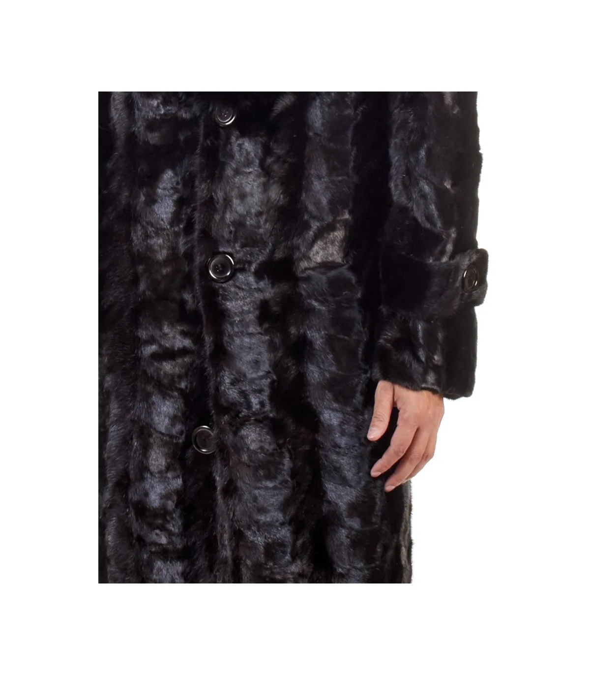 Black Mink Full Length Overcoat With Fox Fur Collar: FurSource.com