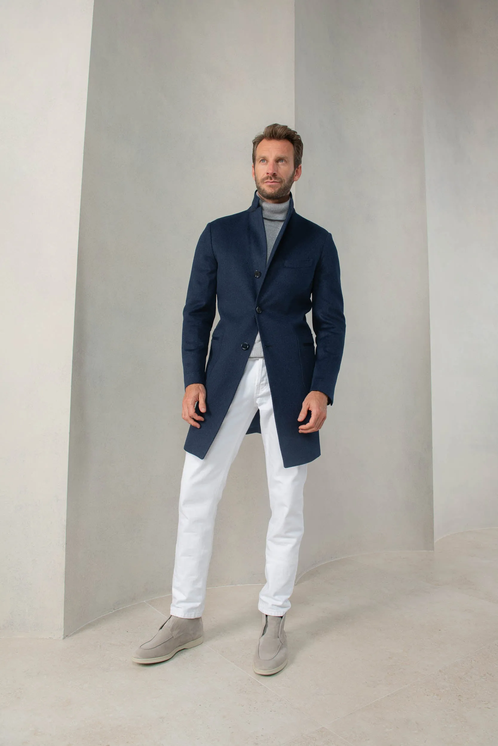 Blue coat in Loro Piana wool – Made in Italy