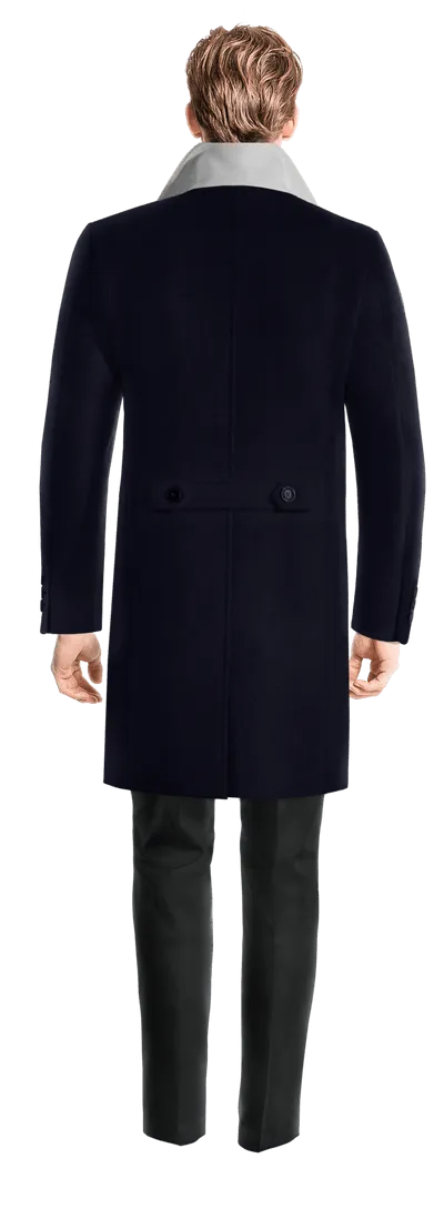 Blue Long Overcoat with contrasted Collar