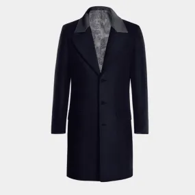 Blue Long Overcoat with contrasted Collar