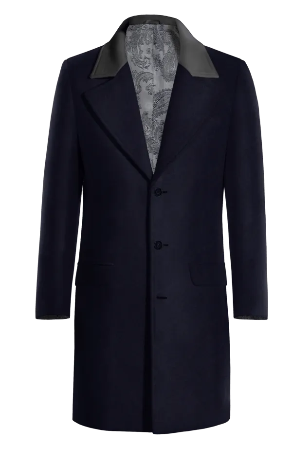 Blue Long Overcoat with contrasted Collar