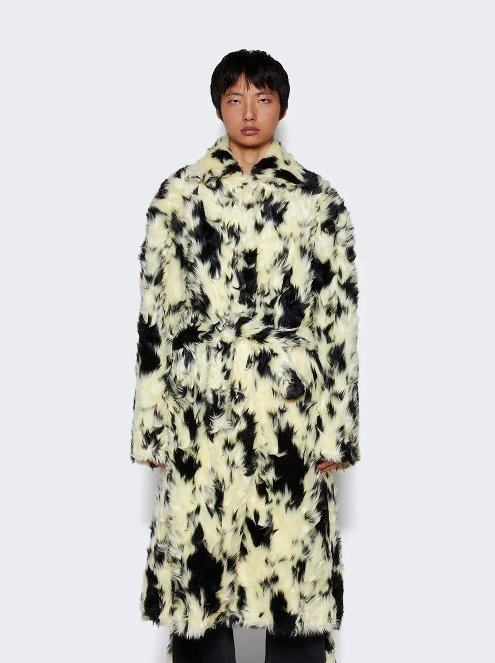 BLUEMARBLE   Faux Fur Long Coat Black & White 