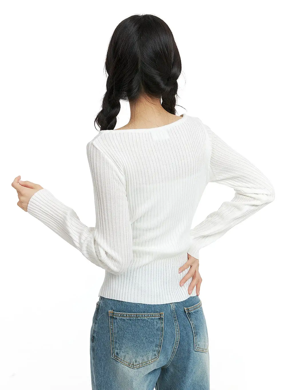 Boat Neck Buckle Knit Top OF414