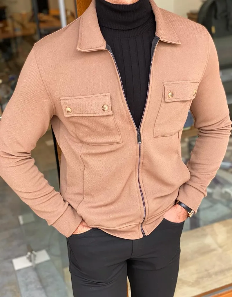 Bojoni Dayton Beige Slim Fit Double Pocket Jacket