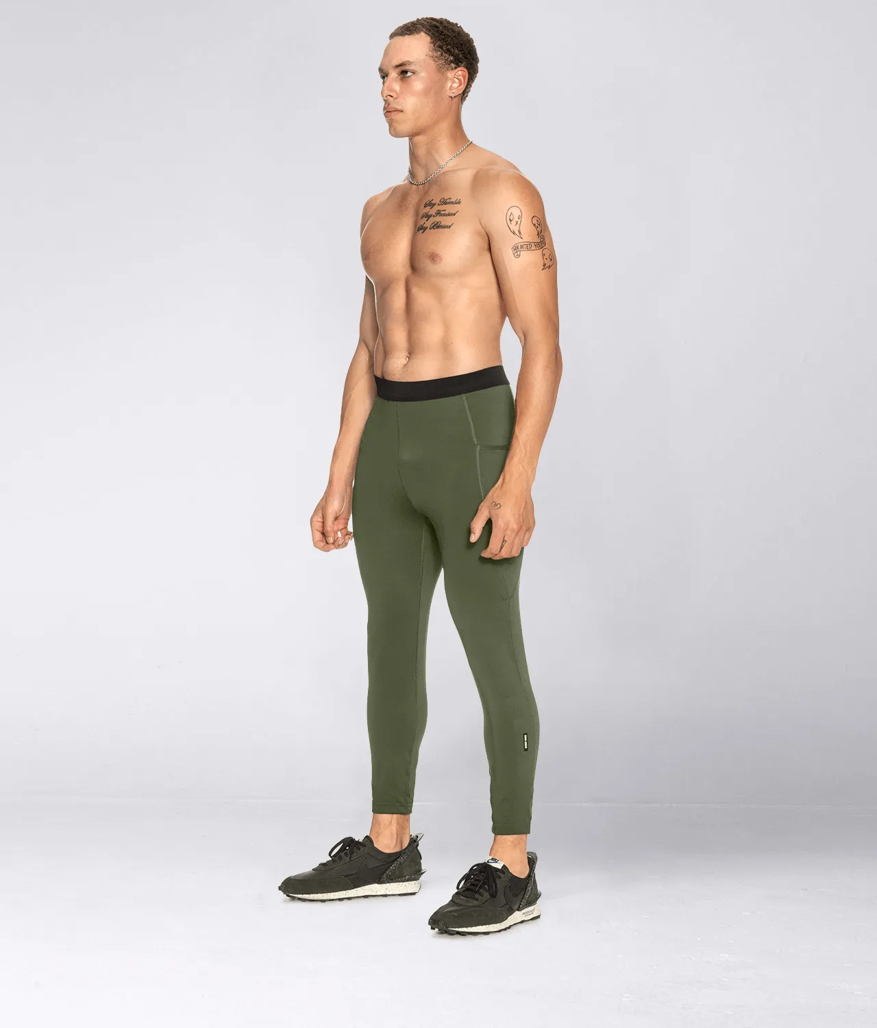 Born Tough Side Pockets Bodybuilding Compression Pants For Men Military Green