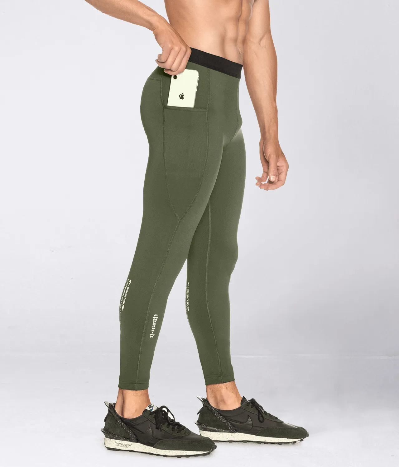 Born Tough Side Pockets Bodybuilding Compression Pants For Men Military Green