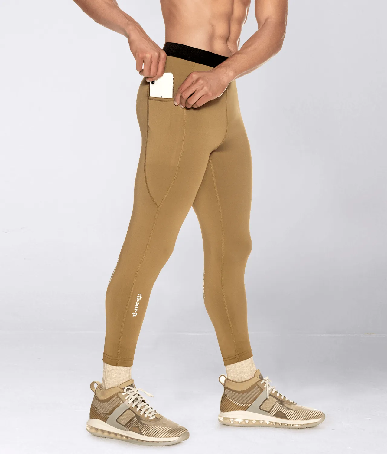 Born Tough Side Pockets Compression Running Pants For Men Khaki